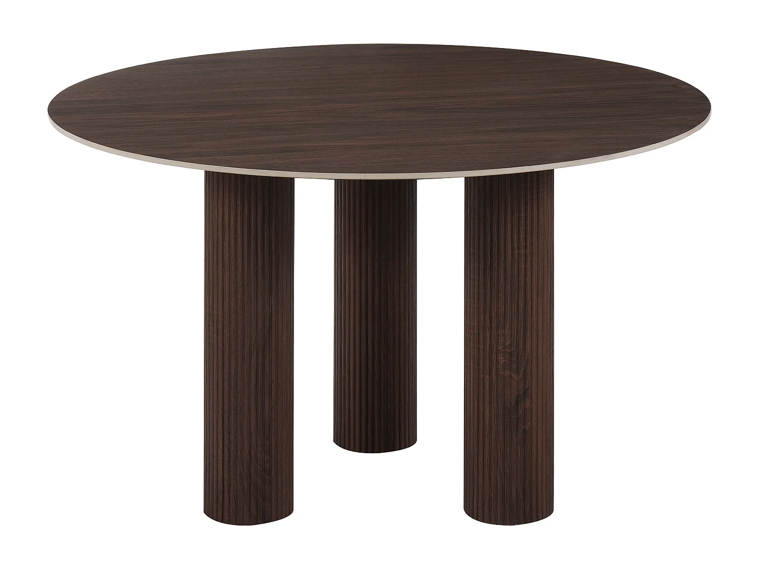 Table à manger ronde 4 personnes - Plateau en céramique noyer - Naturel foncé - ANA