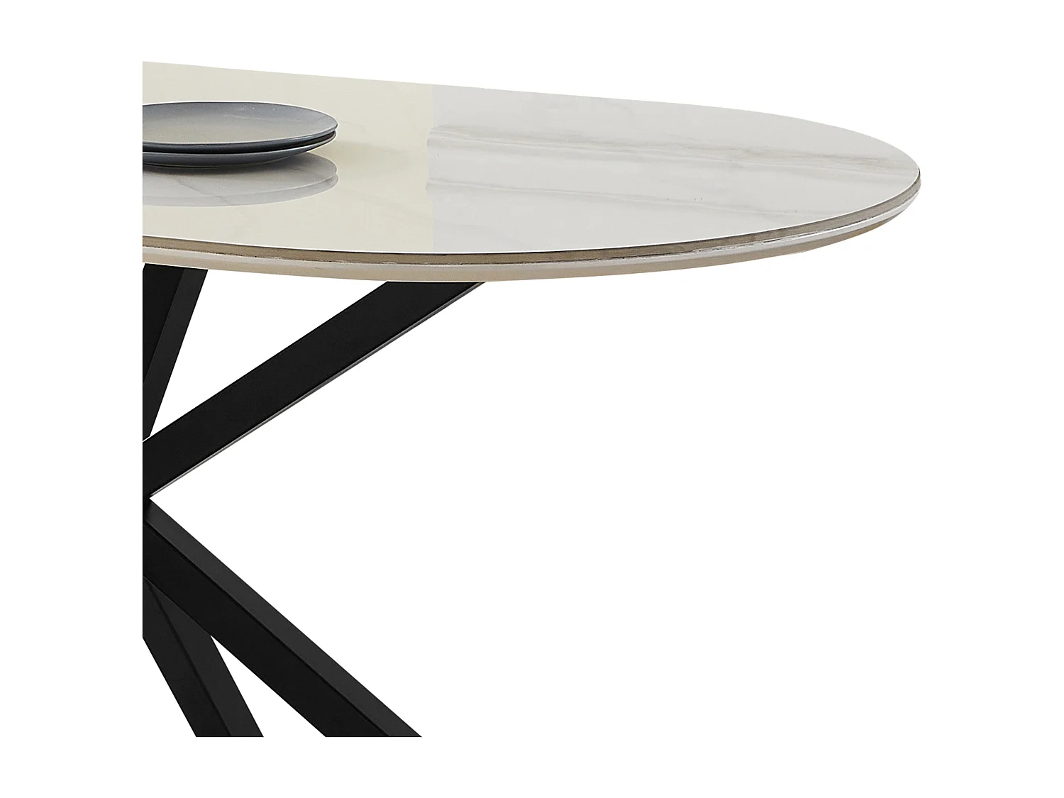 Table à manger LUCIA - 8 personnes - Plateau en céramique effet marbre blanc - Pieds en métal noir