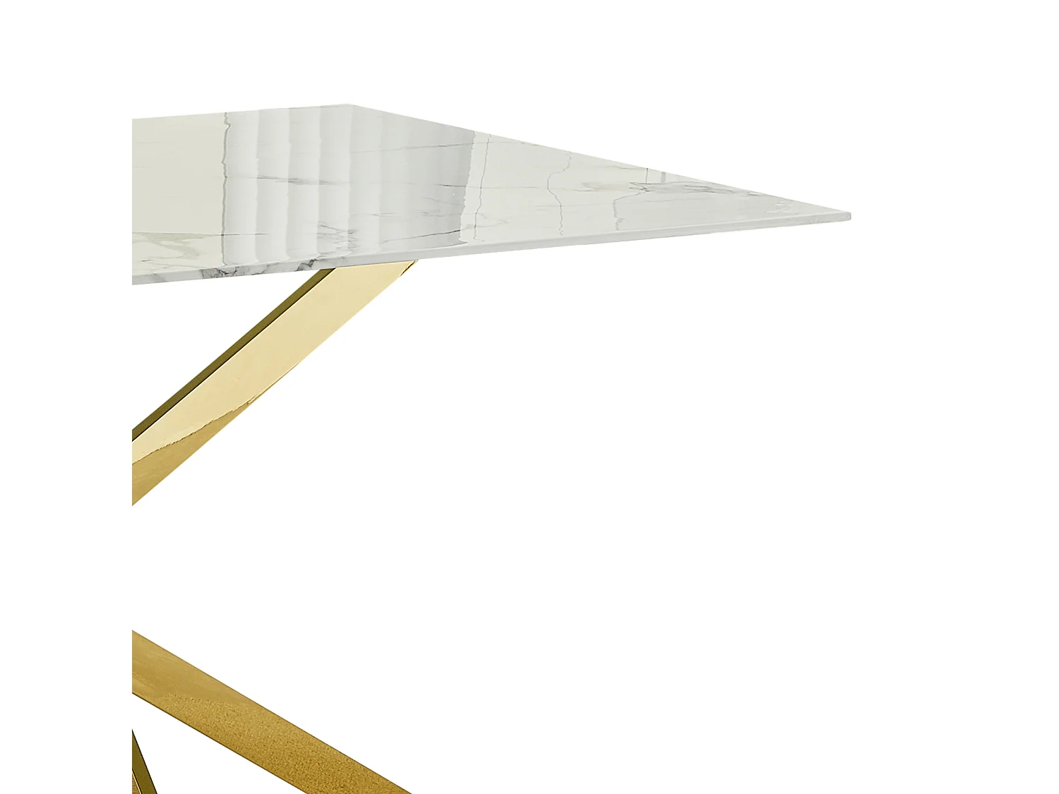 Table à manger rectangulaire en verre trempé - Effet marbre blanc et métal doré – 6 personnes – CHIARA