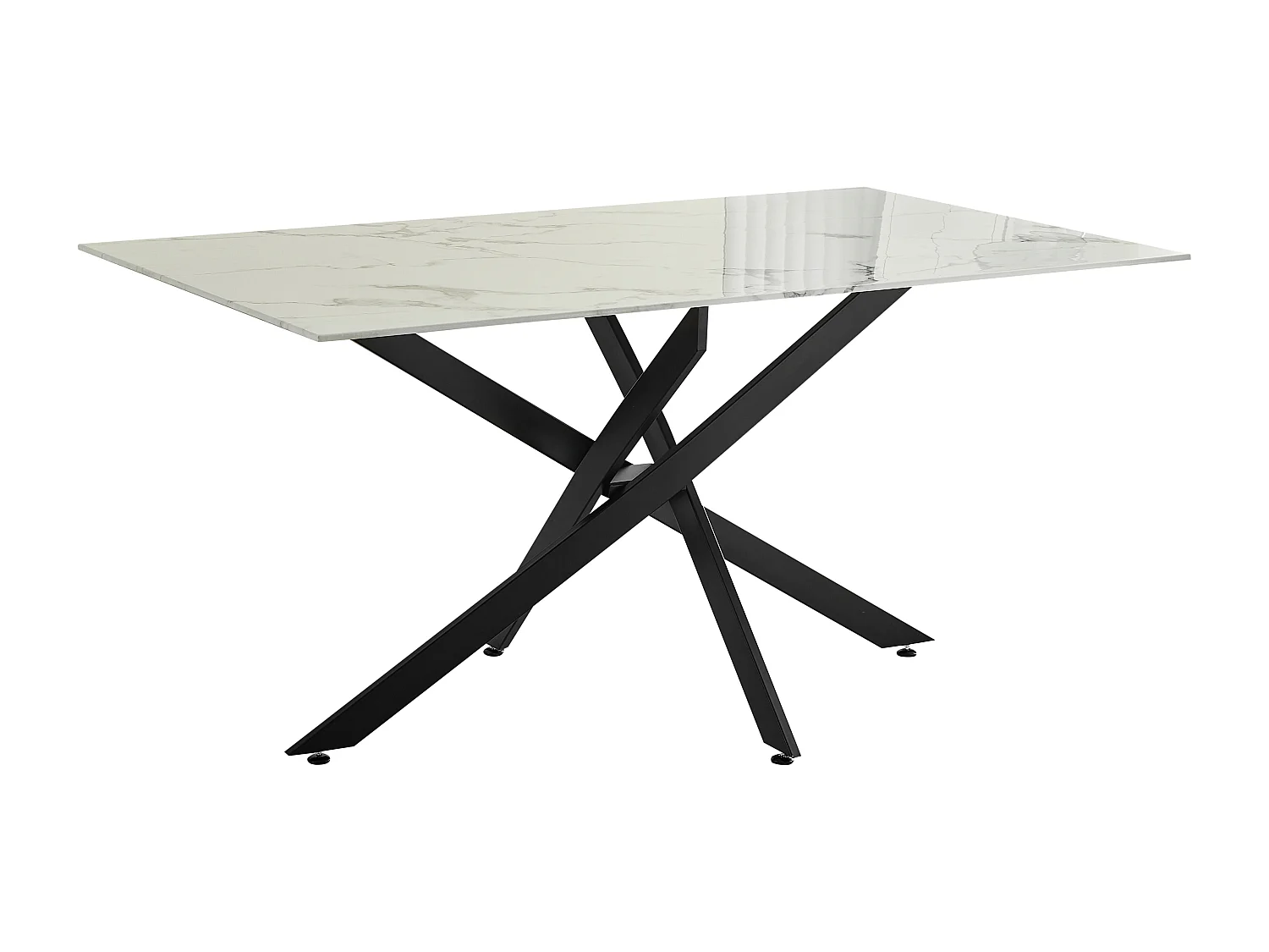 Table à manger rectangulaire en verre trempé - Effet marbre blanc et métal noir – 8 personnes – CHIARA