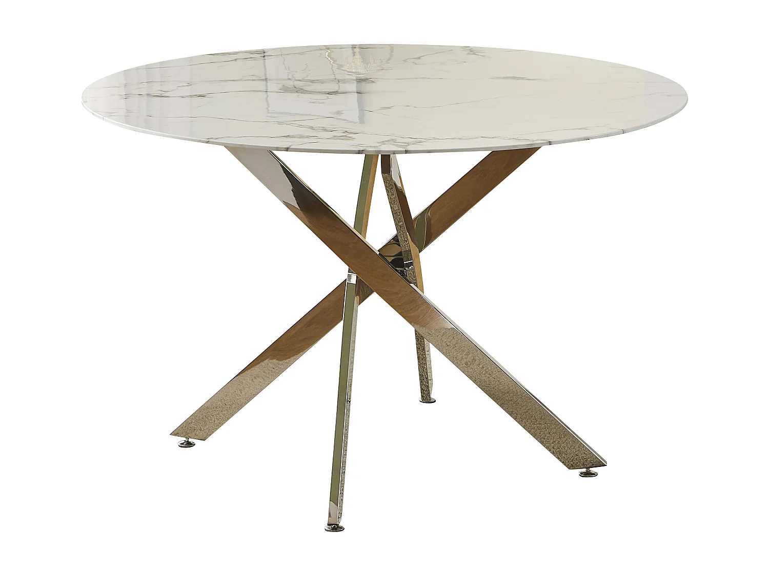 Table à manger ronde en verre trempé - Effet marbre blanc et métal chromé – 4 personnes – CHIARA