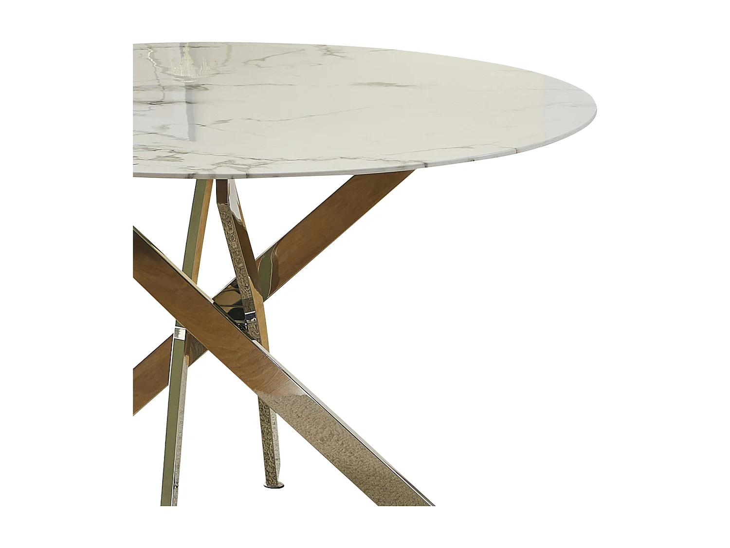 Table à manger ronde en verre trempé - Effet marbre blanc et métal chromé – 4 personnes – CHIARA