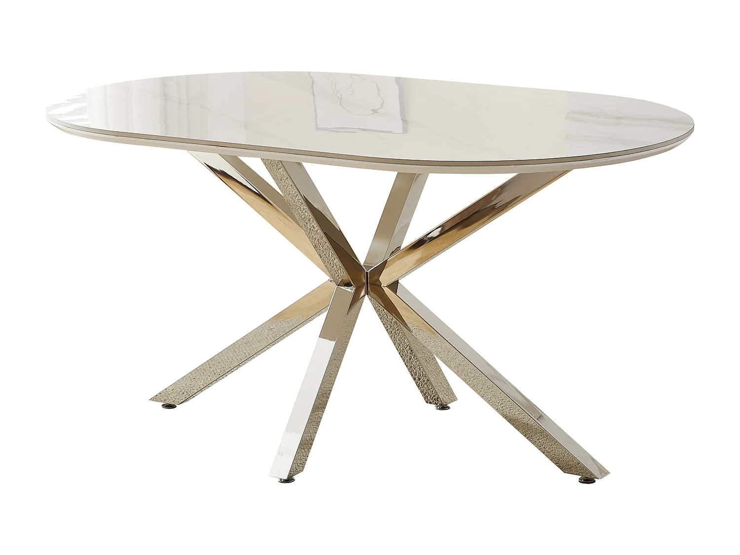 Table à manger LUCIA - 6 personnes - Plateau en céramique effet marbre blanc - Pieds en métal chromé