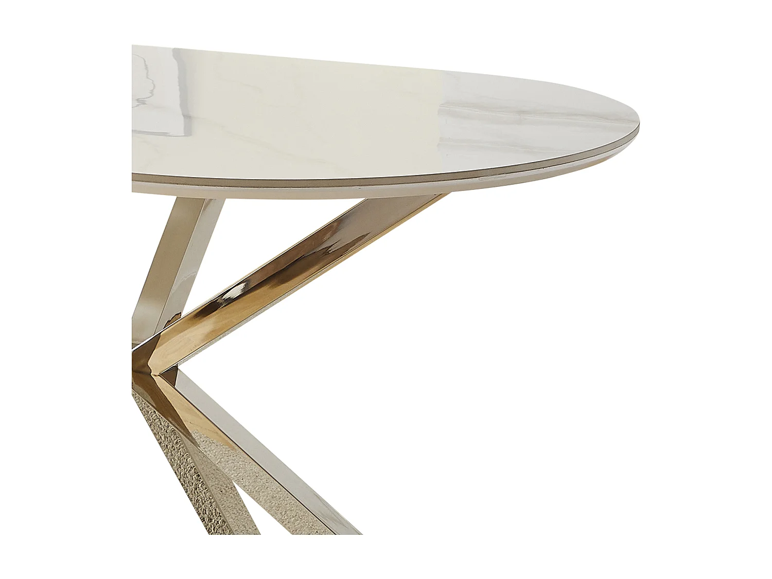 Table à manger LUCIA - 6 personnes - Plateau en céramique effet marbre blanc - Pieds en métal chromé