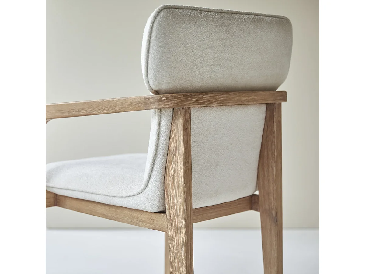 Fauteuil Viktor en bois d'acacia massif et tissu écru