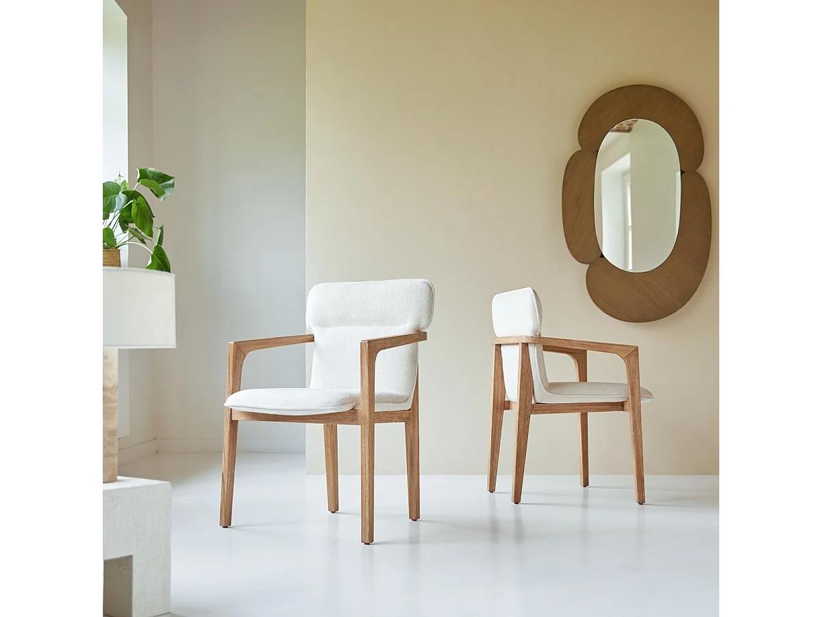 Fauteuil Viktor en bois d'acacia massif et tissu écru