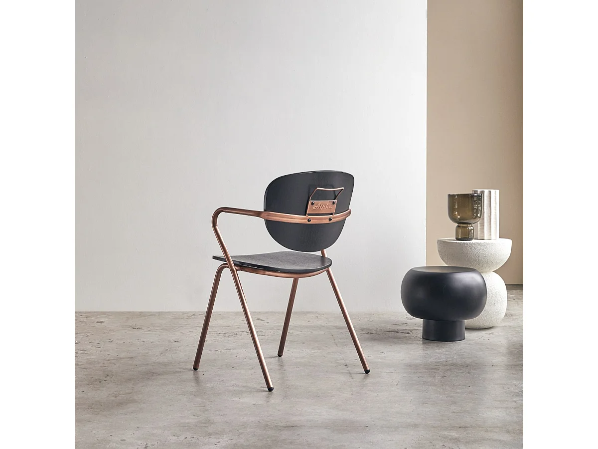 Sedia in metallo e legno di quercia Ada copper