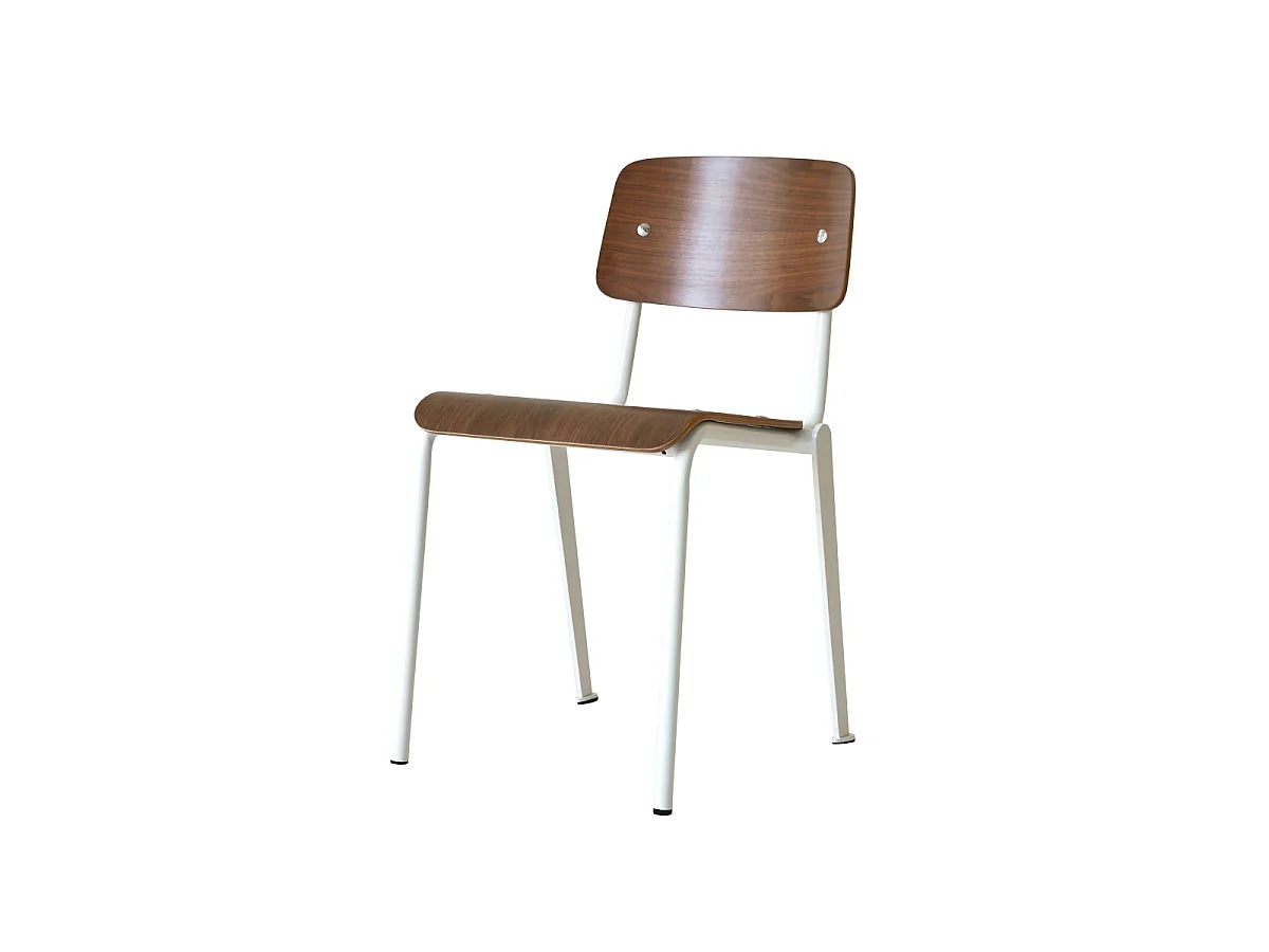 Stuhl Mio White aus Metall und Nussbaumholz