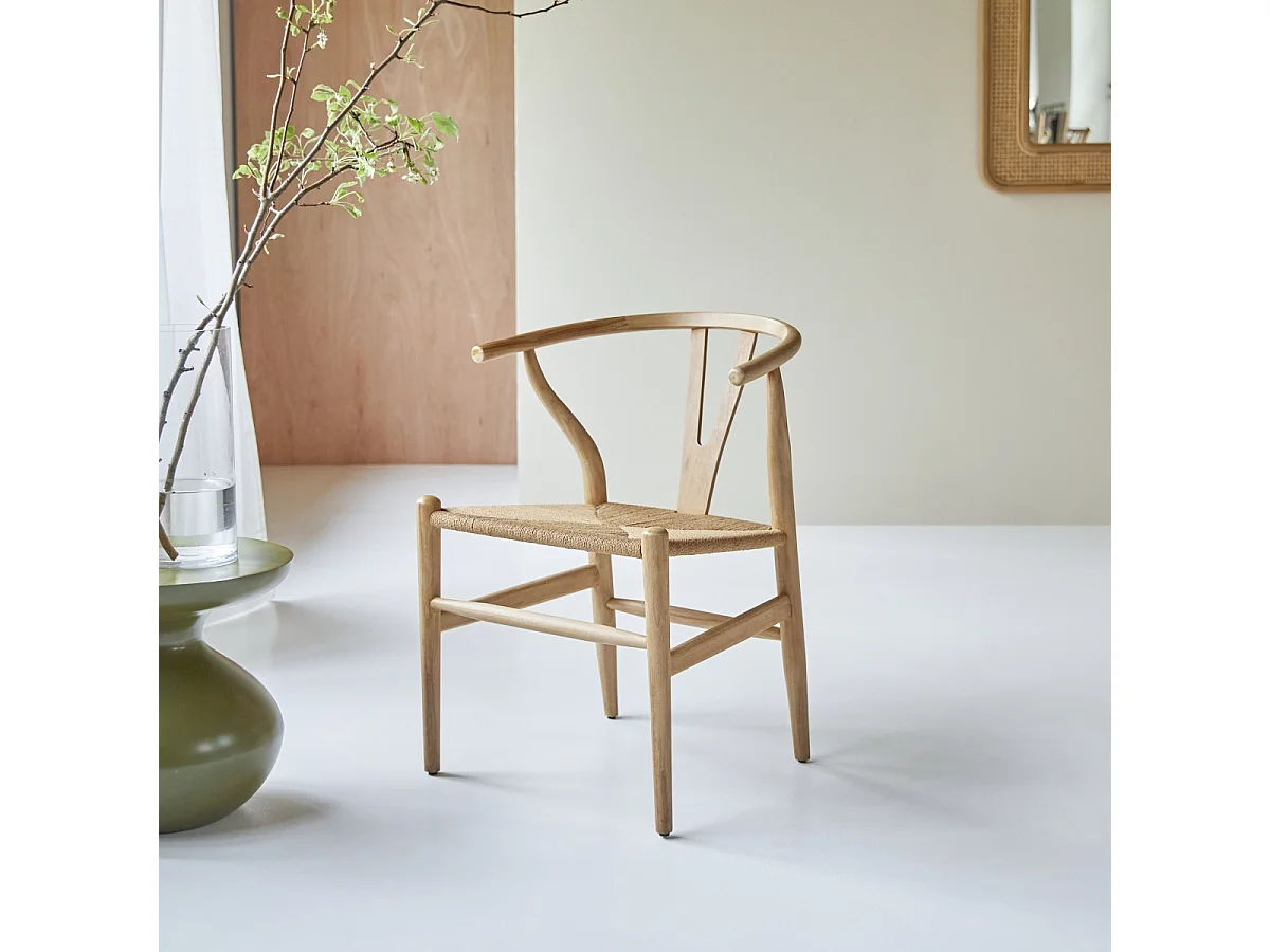 Chaise en bois de teck massif clair et tissage Blaise