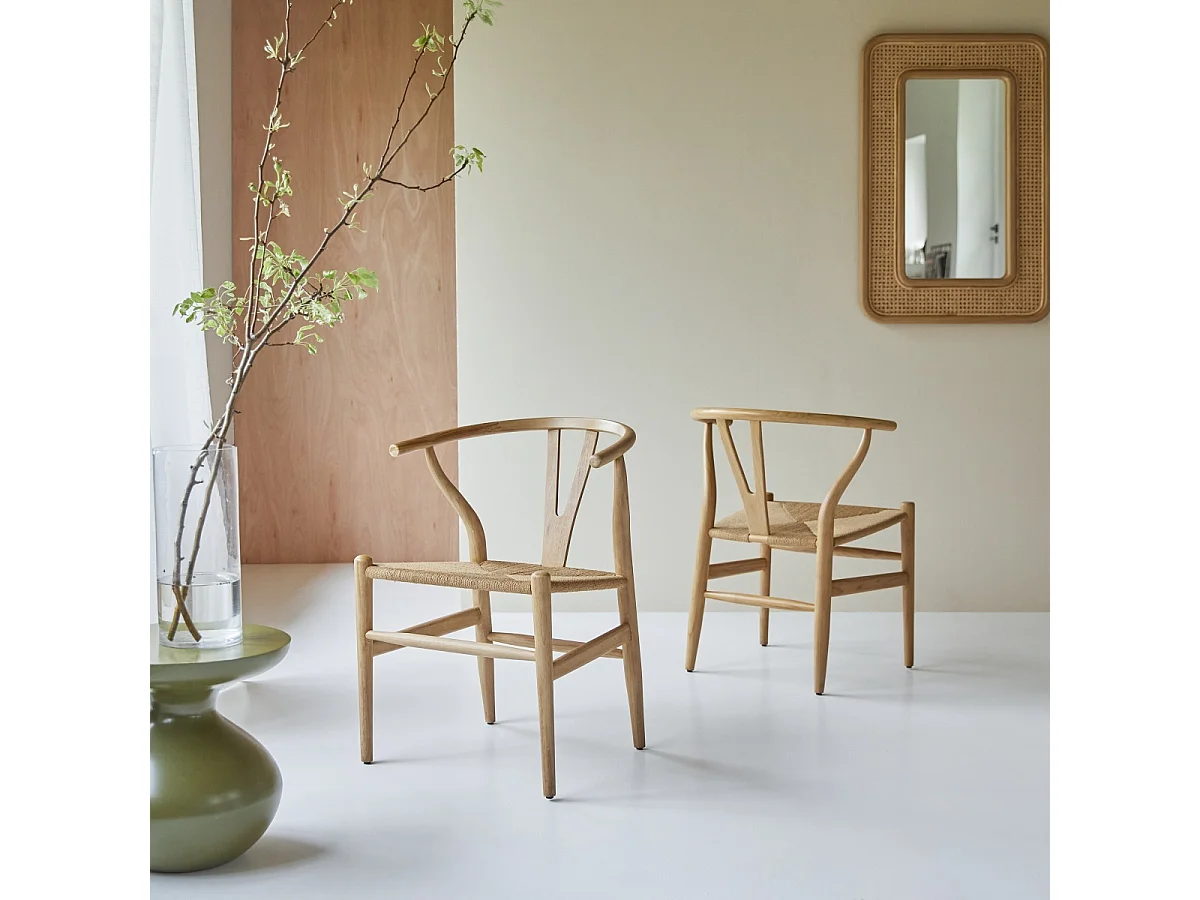 Chaise en bois de teck massif clair et tissage Blaise