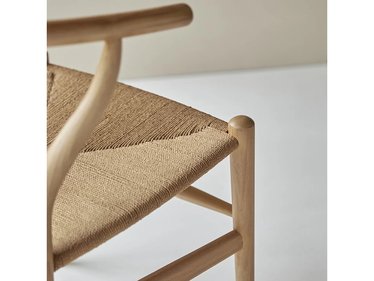 Chaise en bois de teck massif clair et tissage Blaise