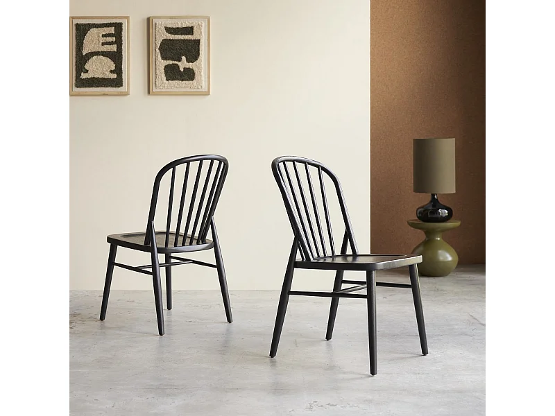 Set di 2 sedie a listelli in legno di acacia massello nero