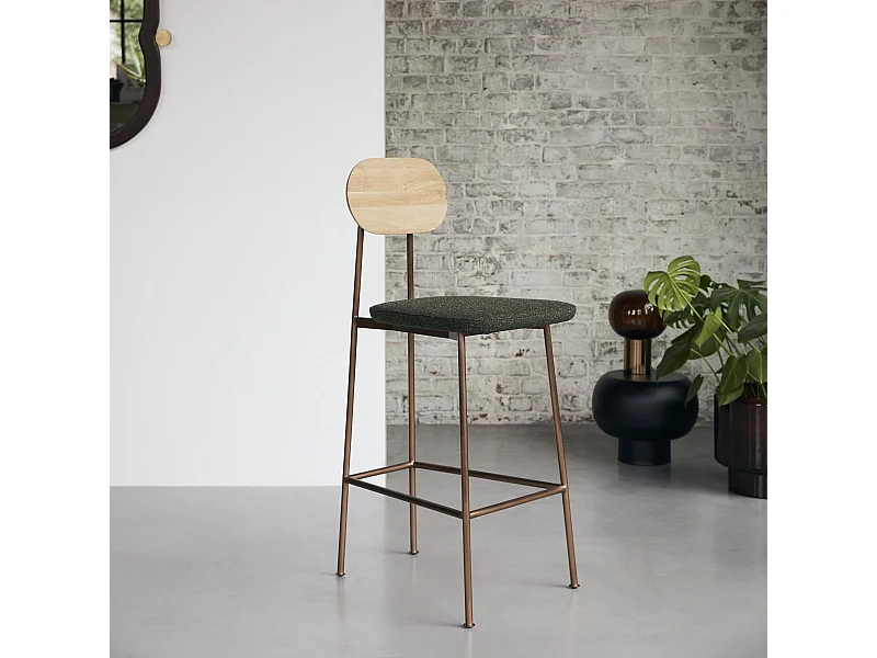 Sgabello da bar Yutapi cachi tweed in legno di quercia