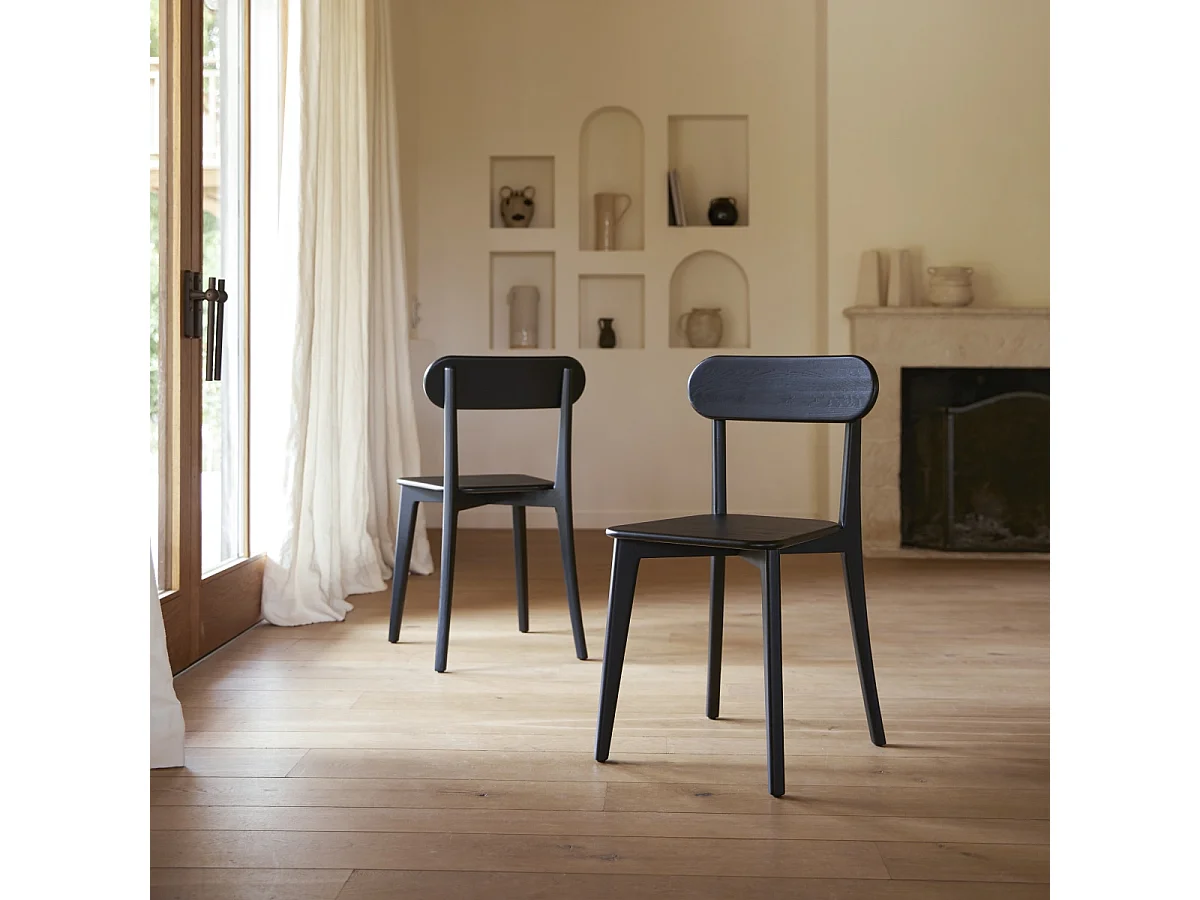 Abel - Set of 2 black solid teak chairs