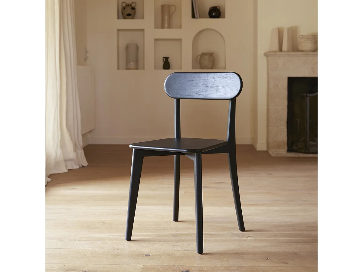 Abel - Set of 2 black solid teak chairs