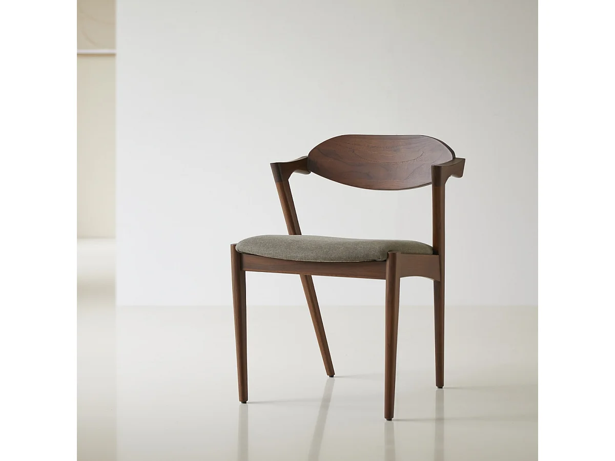 Stuhl Guido aus dunklem, massivem Teakholz und Stoff