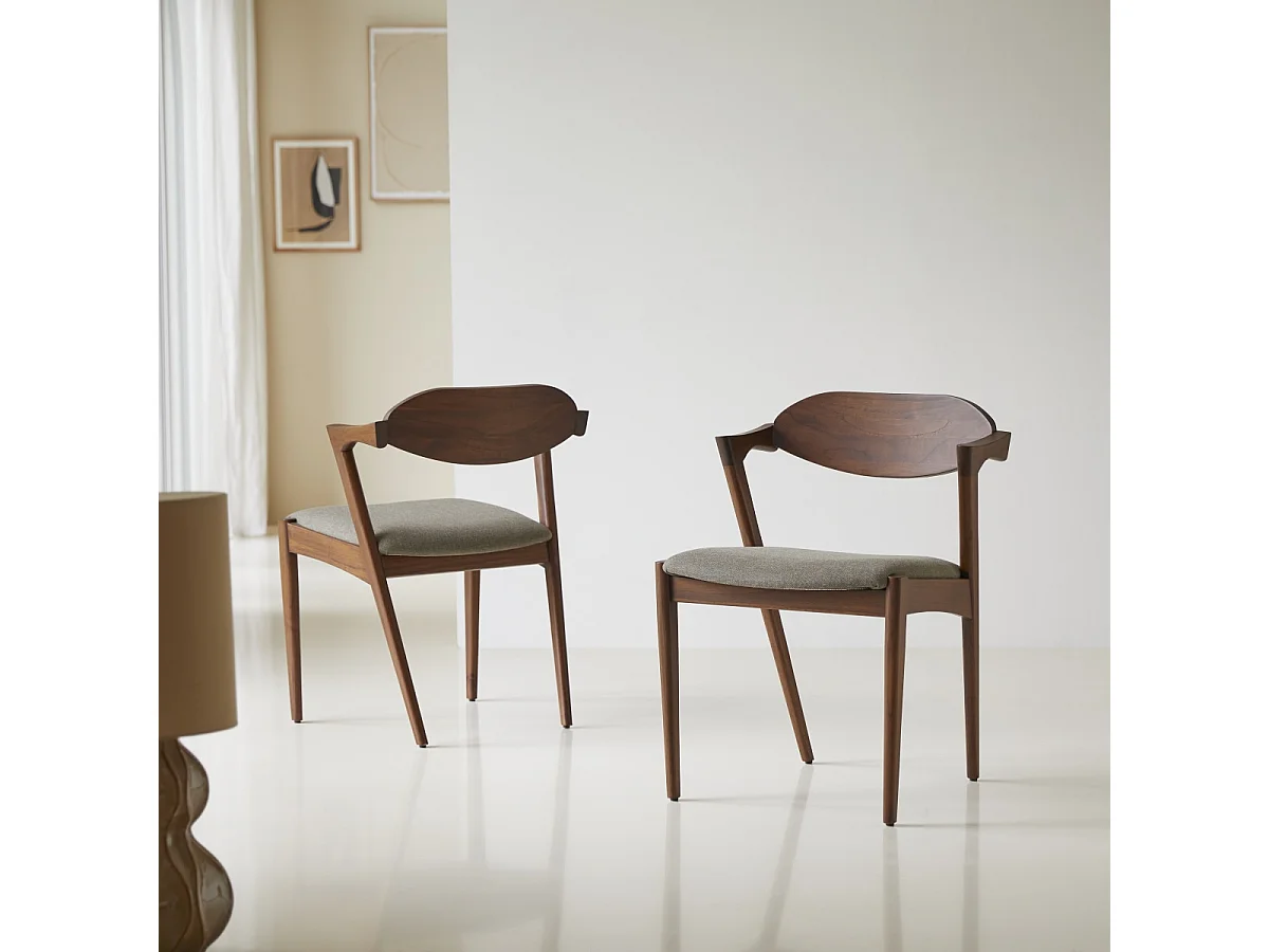 Stuhl Guido aus dunklem, massivem Teakholz und Stoff