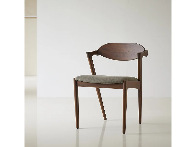 Stuhl Guido aus dunklem, massivem Teakholz und Stoff