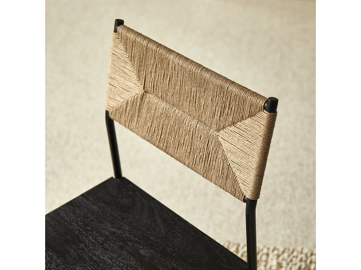 Stuhl Fidèle aus Metall und geflochtenen Naturfasern