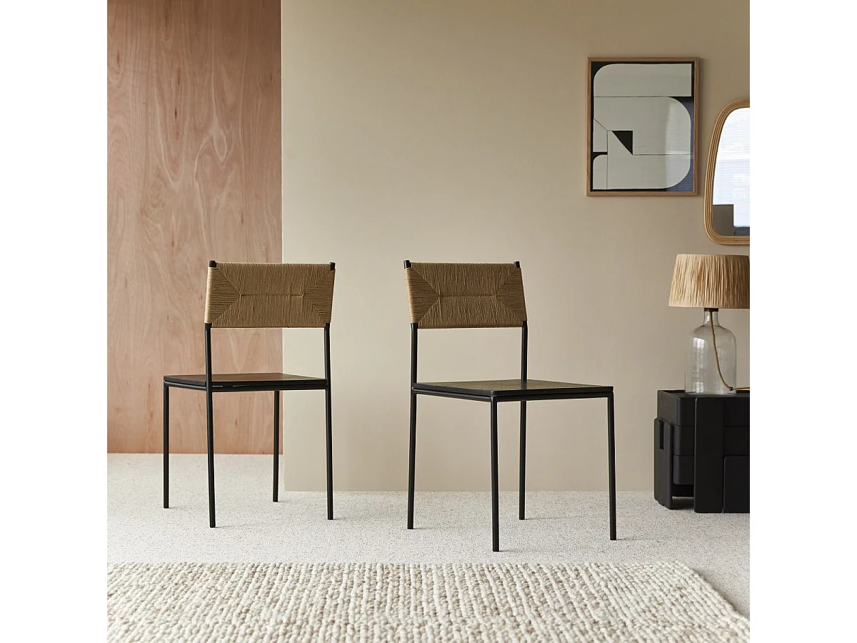 Stuhl Fidèle aus Metall und geflochtenen Naturfasern