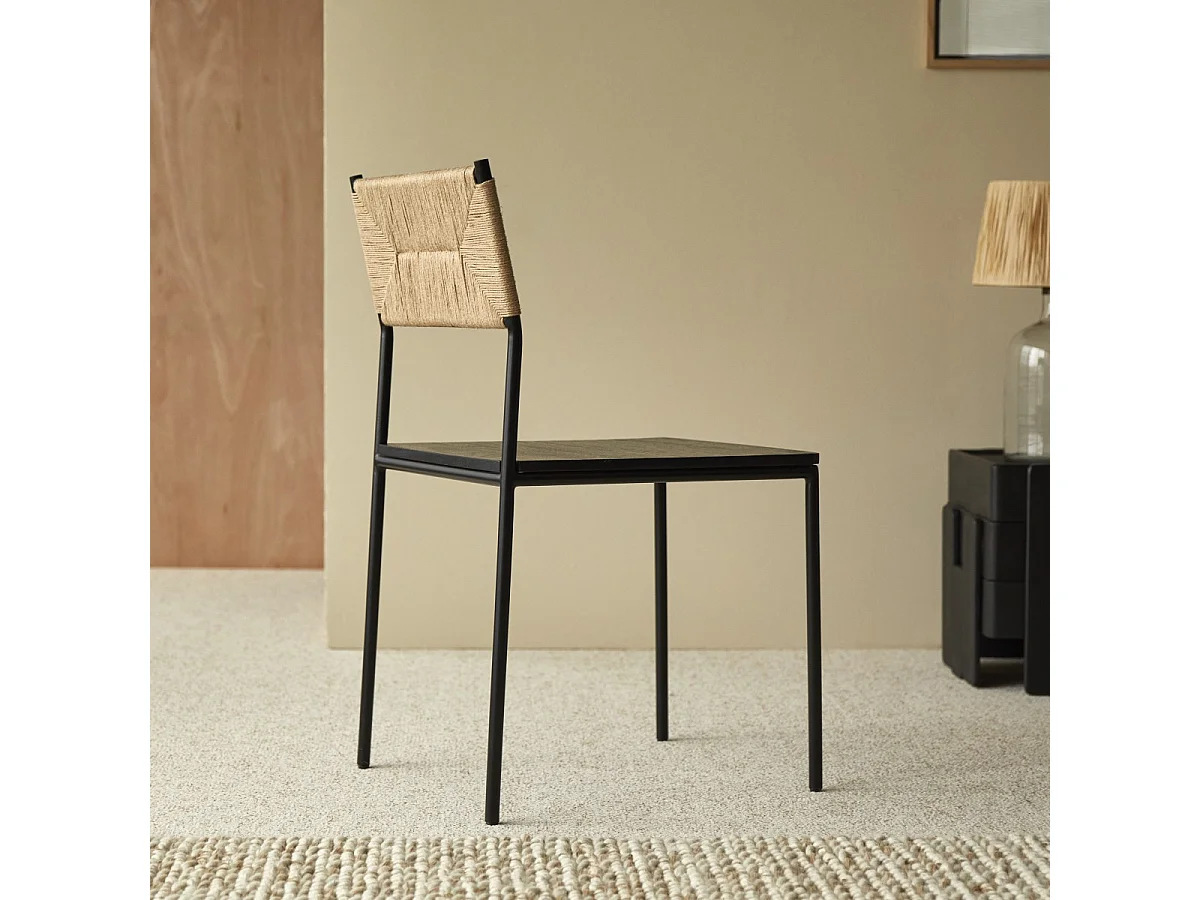 Stuhl Fidèle aus Metall und geflochtenen Naturfasern