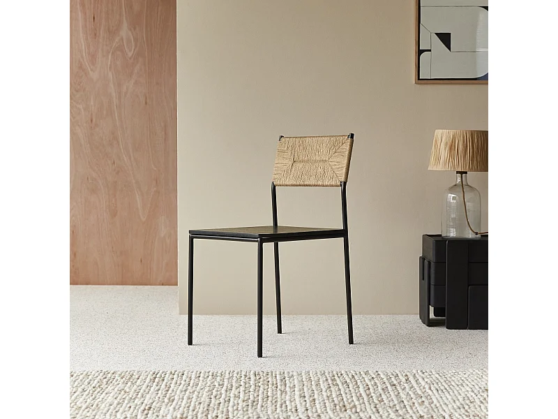 Stuhl Fidèle aus Metall und geflochtenen Naturfasern