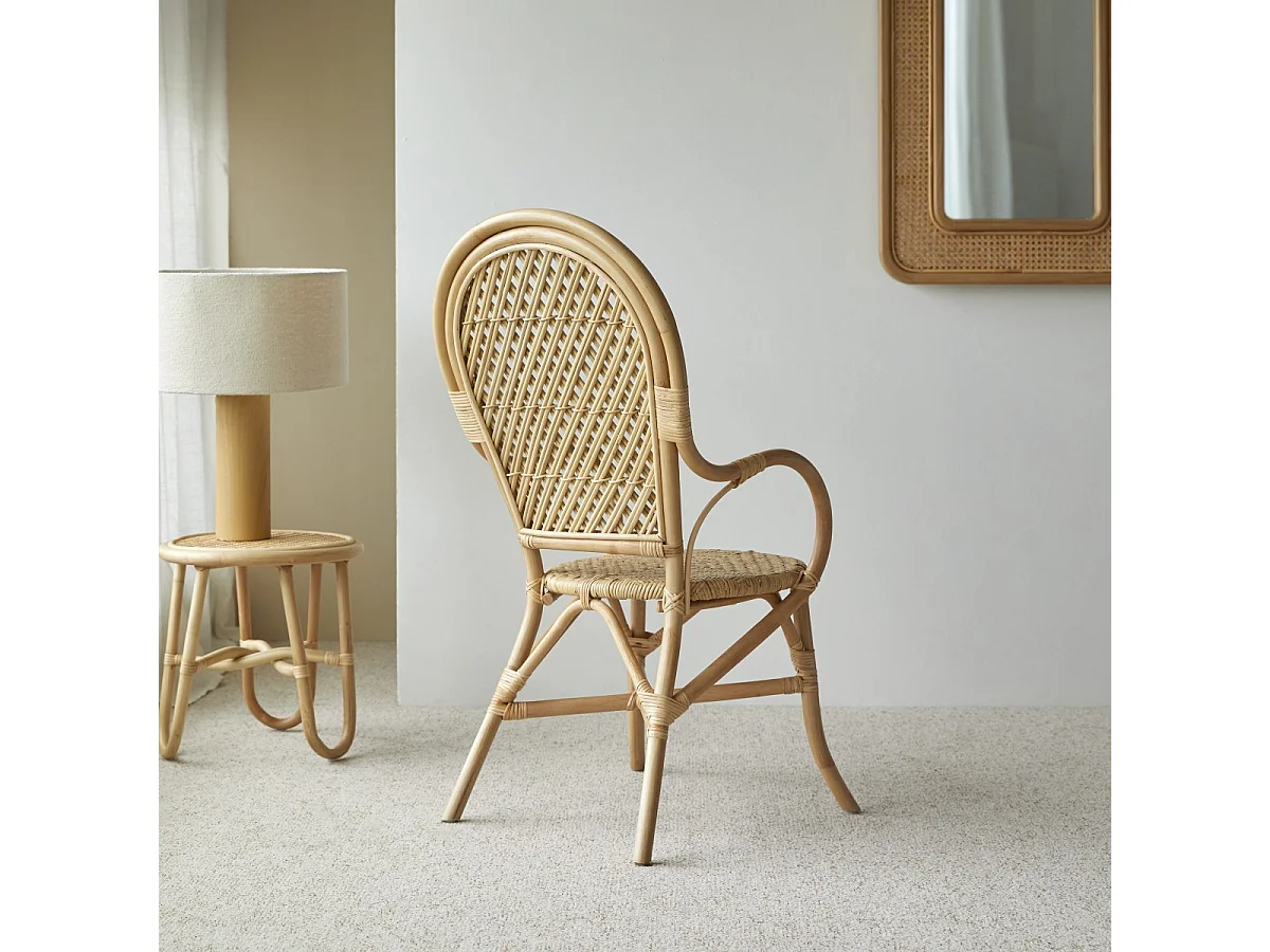 Sessel aus Rattan Lehnstuhl Stuhl mit Armlehnen Naturrattan