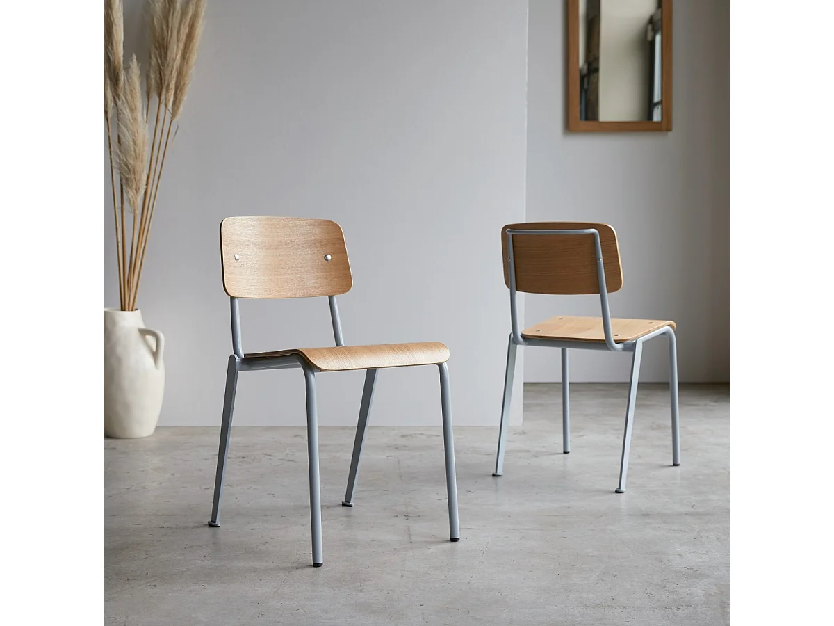 Stuhl aus Metall und Eschenholz Mio Grey