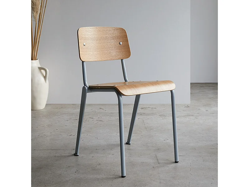 Sedia in metallo e legno di frassino Mio grey