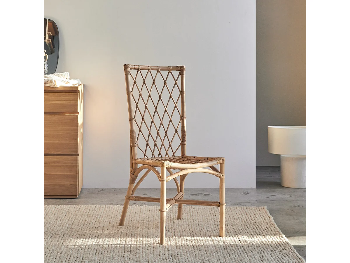 Stuhl aus Rattan heller Naturrattan Esszimmerstuhl Verandastuhl