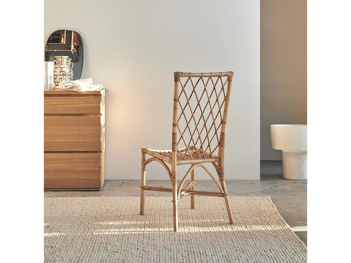 Stuhl aus Rattan heller Naturrattan Esszimmerstuhl Verandastuhl