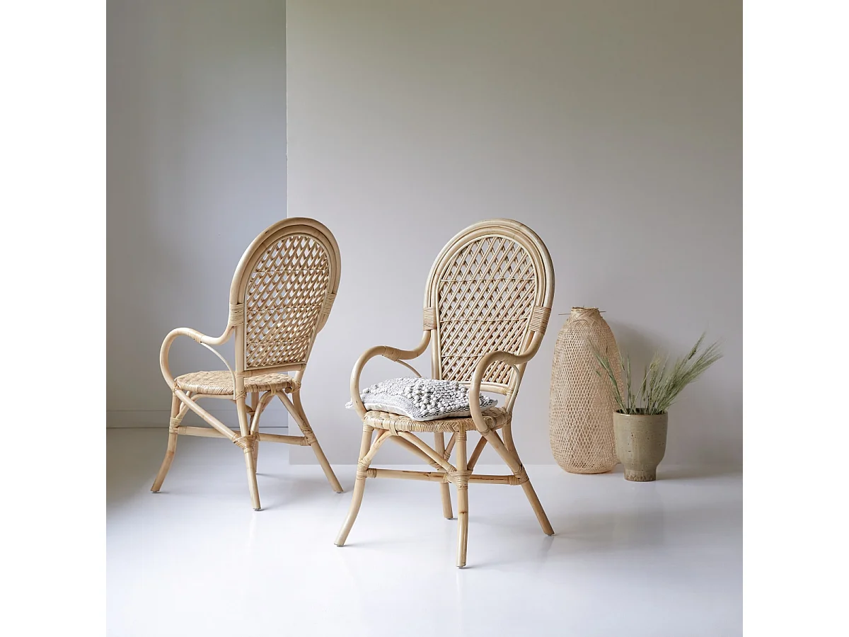 Sessel aus Rattan Lehnstuhl Stuhl mit Armlehnen Naturrattan