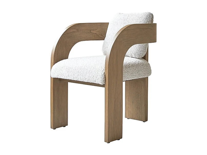 Sedia in legno di mindi massello e tessuto bouclé écru Boti