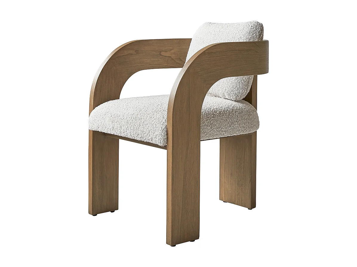 Sedia in legno di mindi massello e tessuto bouclé écru Boti