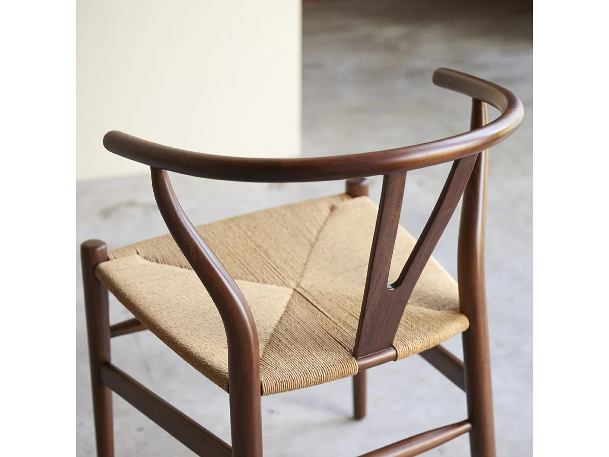 Sedia in legno di teak massiccio scuro e seduta intrecciata Blaise