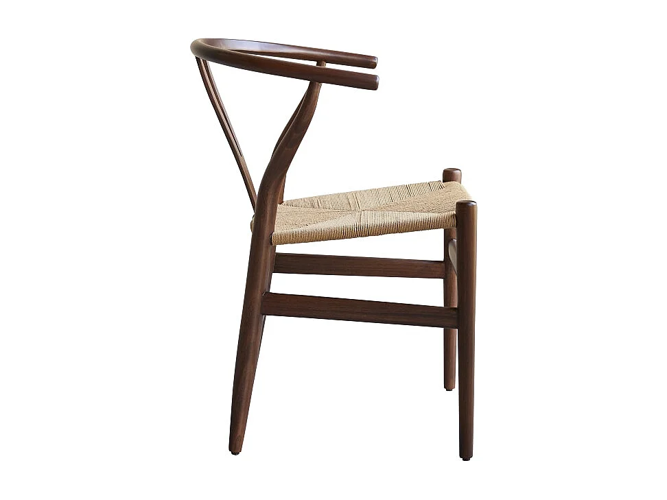 Sedia in legno di teak massiccio scuro e seduta intrecciata Blaise