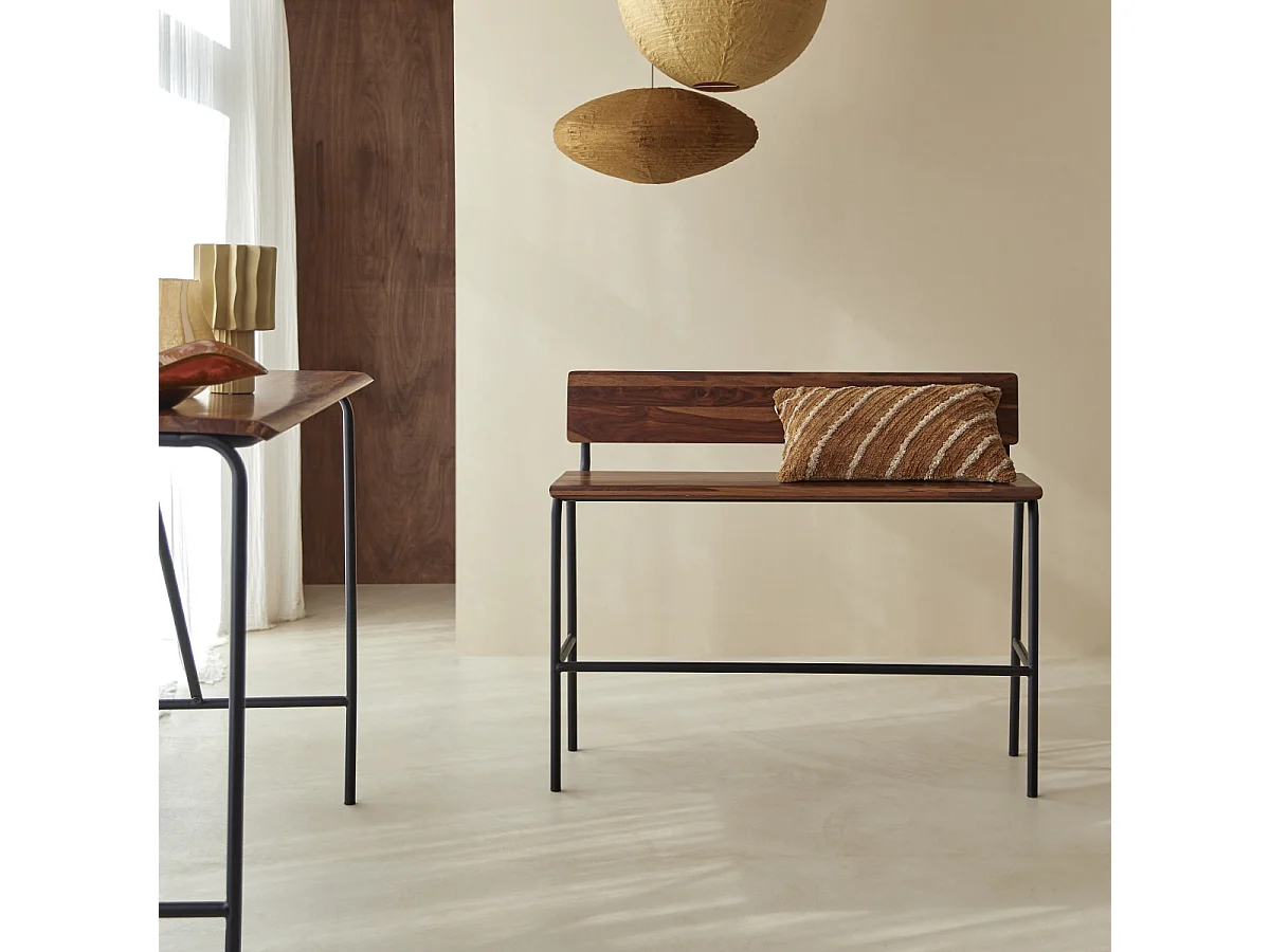 Panca alta in legno di palissandro e metallo 120 Talia