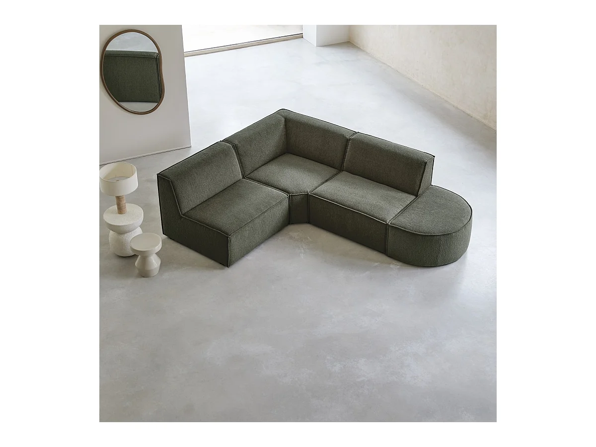 Canapé d'angle modulable Dario 4-5 places en tissu vert