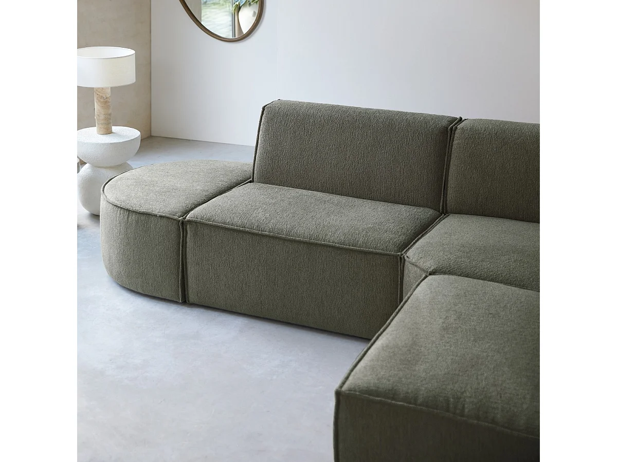 Canapé d'angle modulable Dario 4-5 places en tissu vert