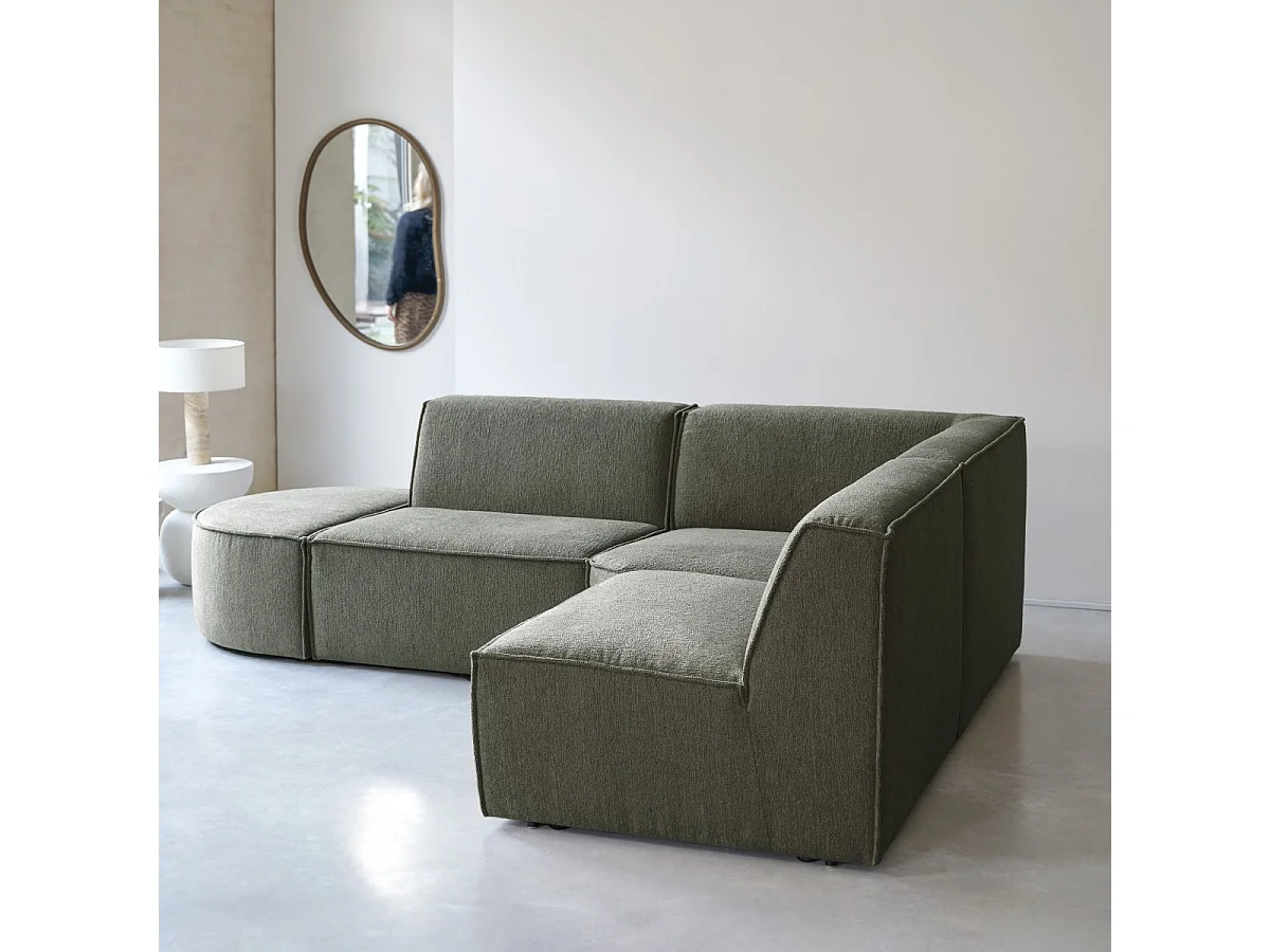 Canapé d'angle modulable Dario 4-5 places en tissu vert