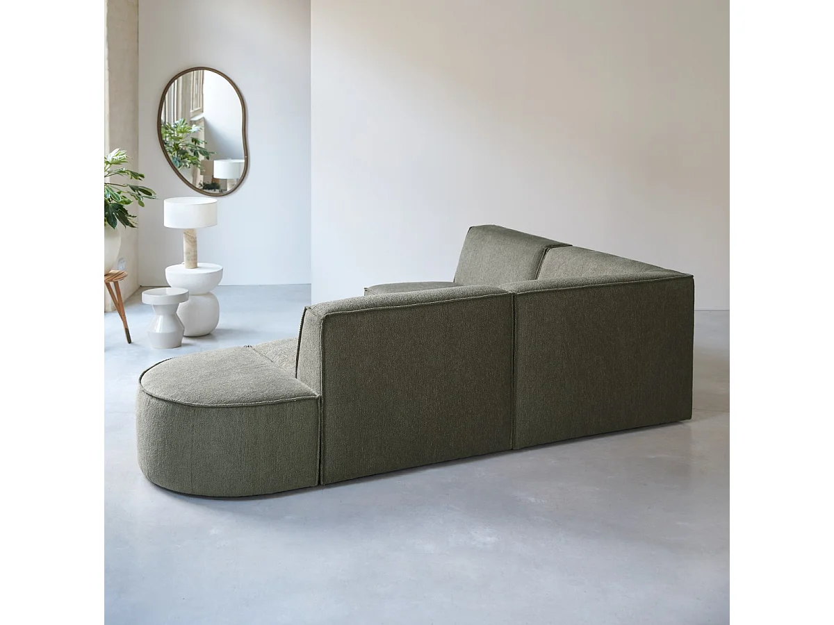 Canapé d'angle modulable Dario 4-5 places en tissu vert