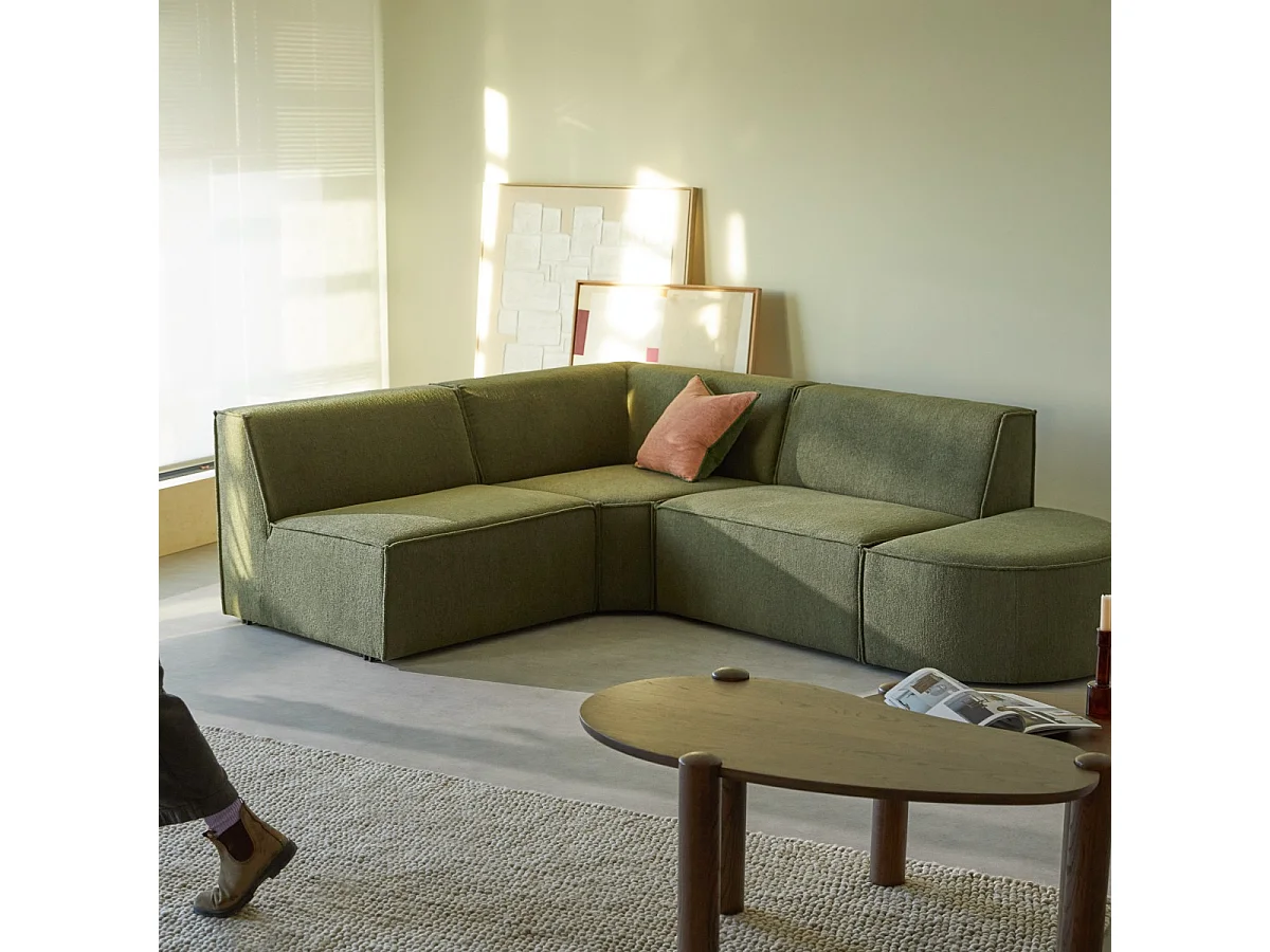 Divano ad angolo modulabile Dario 4-5 posti in tessuto color mogano