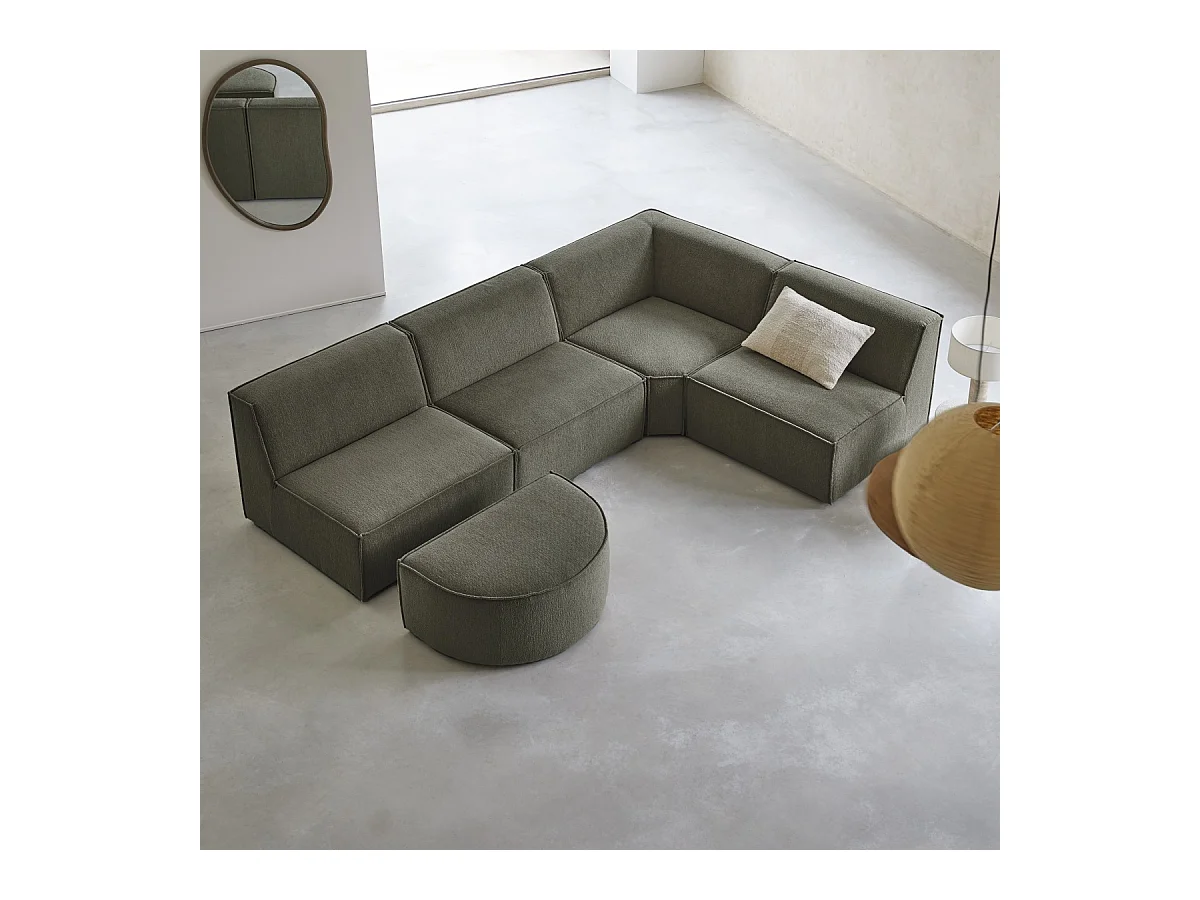 Divano ad angolo modulabile in tessuto verde, 5-6 posti
