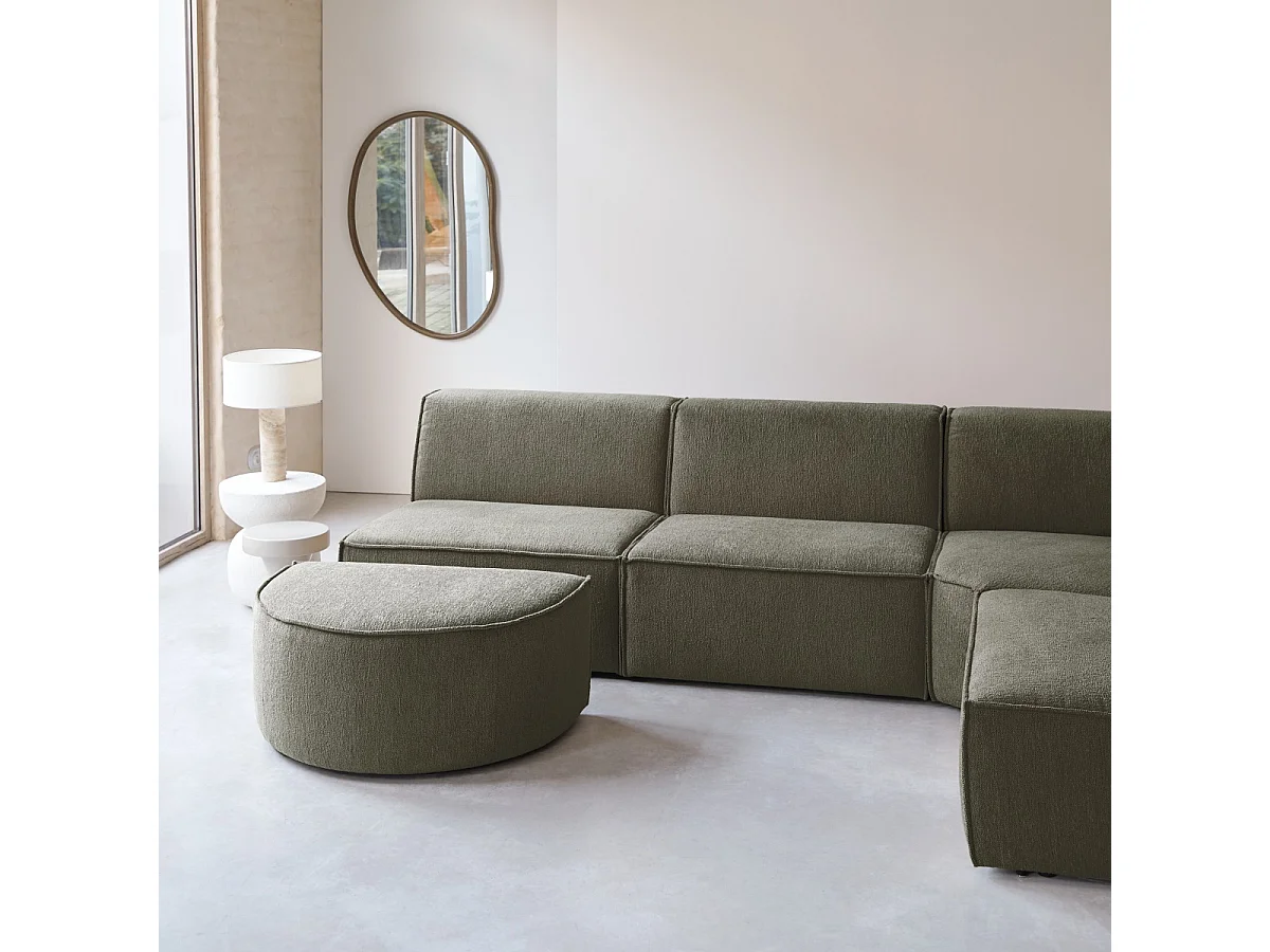 Divano ad angolo modulabile in tessuto verde, 5-6 posti