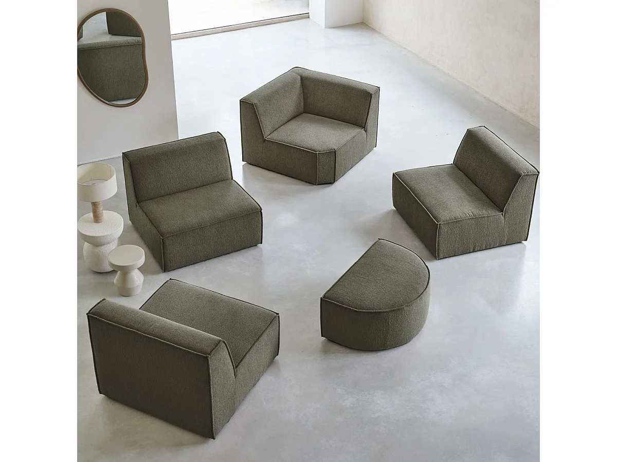 Divano ad angolo modulabile in tessuto verde, 5-6 posti