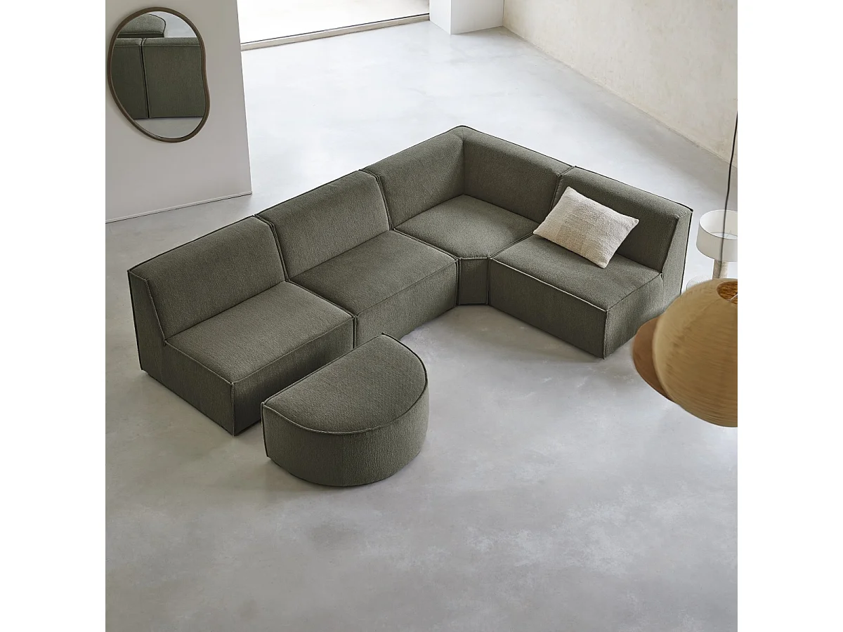 Divano ad angolo modulabile in tessuto verde, 5-6 posti