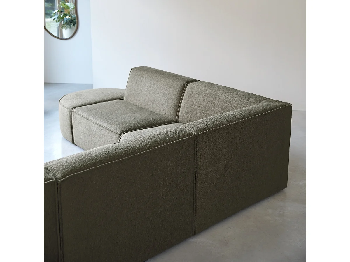Divano ad angolo modulabile in tessuto verde, 5-6 posti