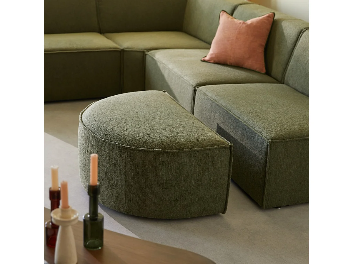 Divano ad angolo modulabile in tessuto verde, 5-6 posti