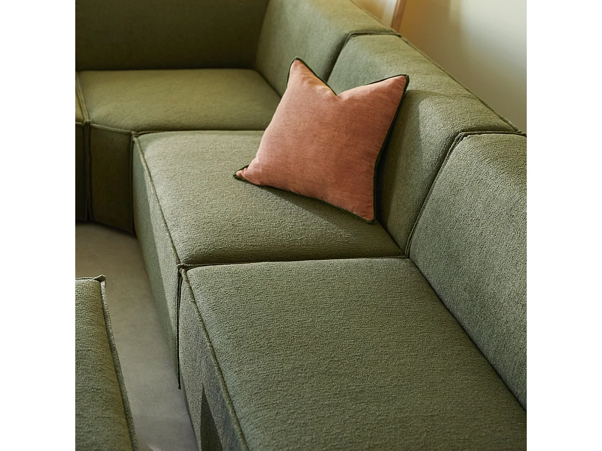 Canapé d'angle modulable en tissu vert, 5-6 places
