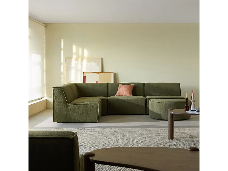 Modulares Ecksofa aus grünem Stoff, 5-6 Sitzplätze